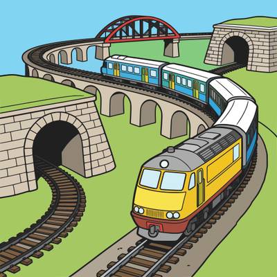 Farvelagt version: Modeltog med tunneler og broer