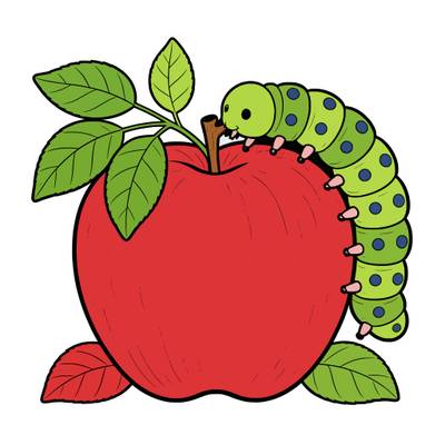 Colored version: Cute caterpillar on a big apple