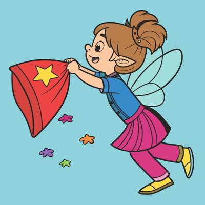 Colored version: Flying tooth fairy with pillow