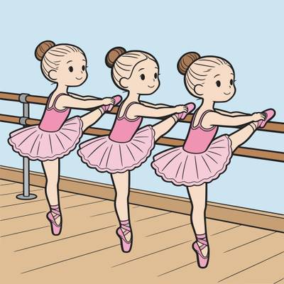 Versão colorida: Três bailarinas se alongando na barra