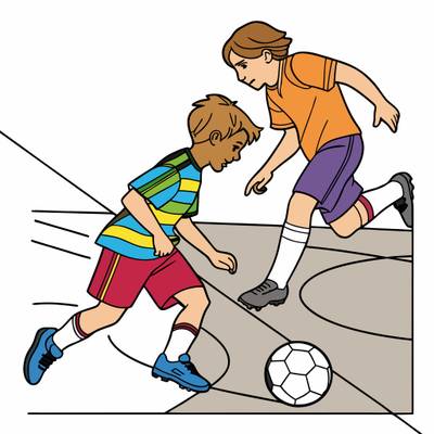Colored version: Soccer players in clean tackle action