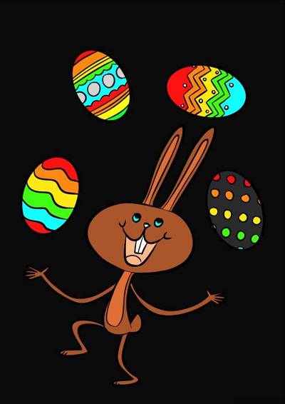 Ausgemalte Version: Osterhase mit Eiern