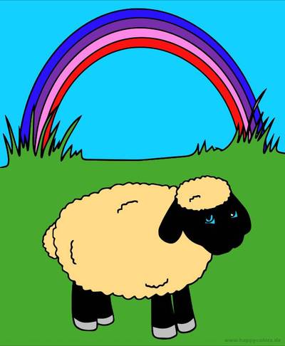 Versão colorida: Ovelha com arco-íris para colorir