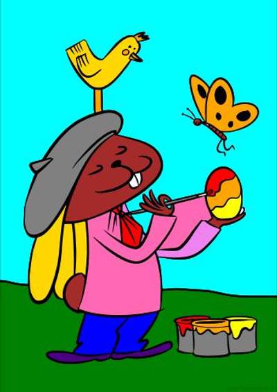 Ausgemalte Version: Osterhase bemalt Eier