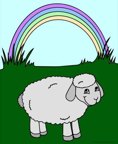 Väritetty versio: Vasikka sateenkaarella – tulostettava värityssivu