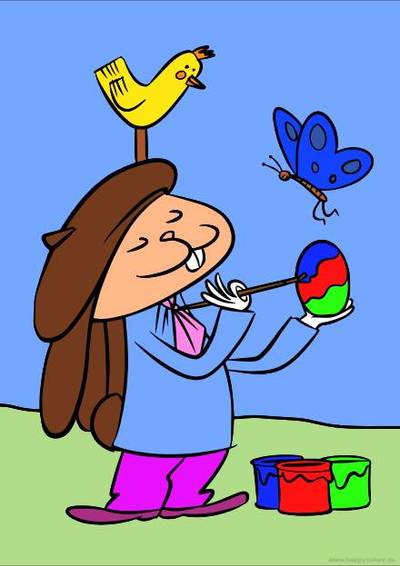 Väritetty versio: Pääsiäispupu maalatut munat – tulostettava värityssivu