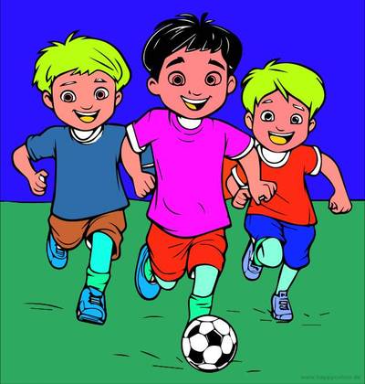 Ausgemalte Version: Kinder spielen Fußball