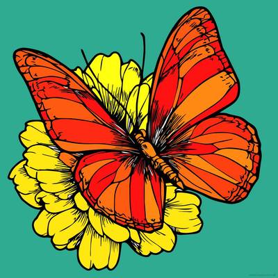 Ausgemalte Version: Schmetterlings- und Blumendesign