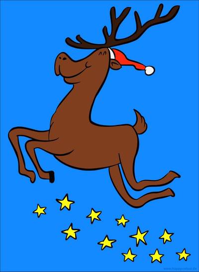 Fargelagt versjon: Søtt reinsdyr med hatt og stjerner