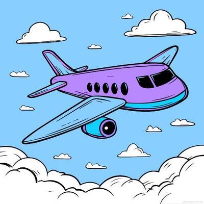 Ausgemalte Version: Flugzeug in den Wolken