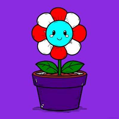 Väritetty versio: Iloinen kukka ruukussa