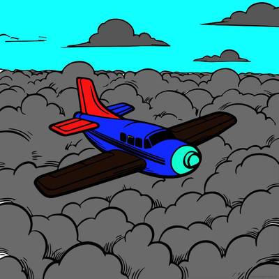 Ausgemalte Version: Propellerflugzeug in den Wolken