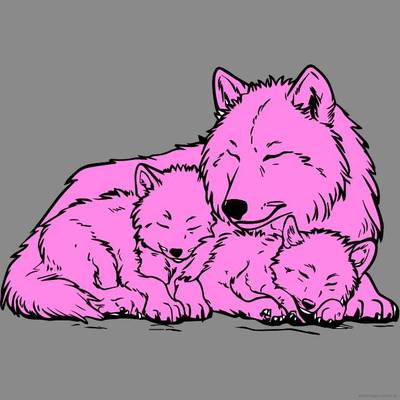 Wersja pokolorowana: Matka wilk z jej szczeniętami