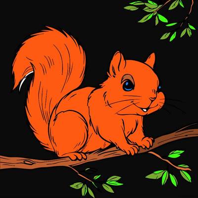 Farvelagt version: Egern på en gren