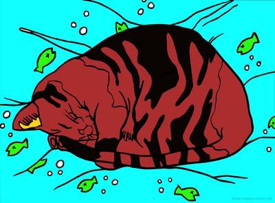 Ausgemalte Version: Europäische Kurzhaarkatze schlafend