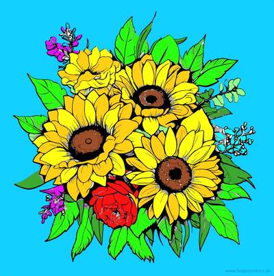 Ausgemalte Version: Sonnenblumen Strauß