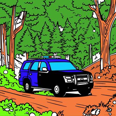 Fargelagt versjon: Politibil i skogen