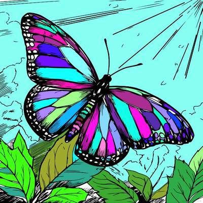 Ingekleurde versie: Vlinder in zonlicht