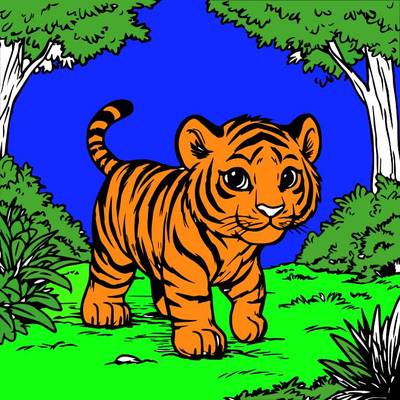 Farvelagt version: Tigerunge i skoven