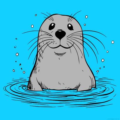 Ausgemalte Version: Süße Robbe im Wasser