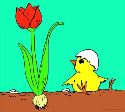 Ausgemalte Version: Küken mit Blume