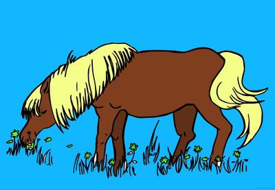 Ausgemalte Version: Grasendes Fohlen