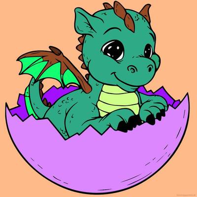 Väritetty versio: Vauva lohikäärme kuoriutuu