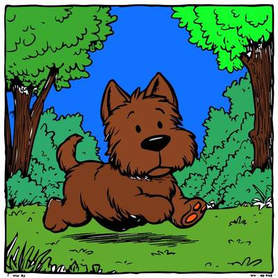 Ausgemalte Version: Ein fröhlicher Hund in Bewegung