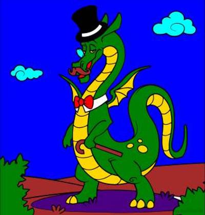 Colored version: Old dragon with hat