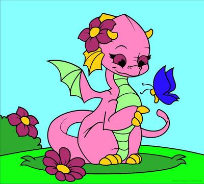 Colored version: Dragon with butterfly