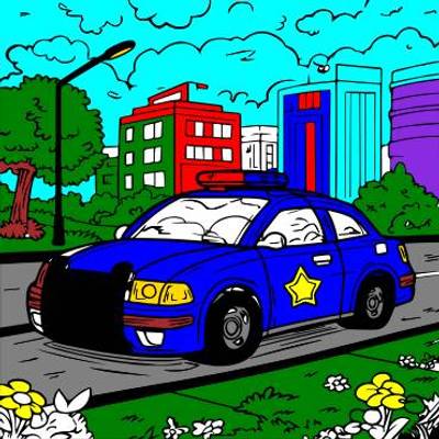 Versão colorida: Carro de polícia na rua