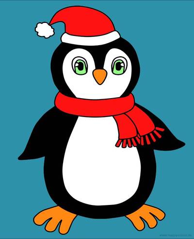 Ingekleurde versie: Zoete pinguïn met hoed en sjaal