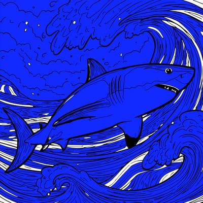 Wersja pokolorowana: Rekin w oceanicznych falach