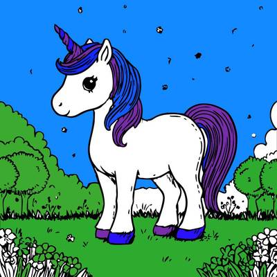 Colored version: Adorable unicorn in nature