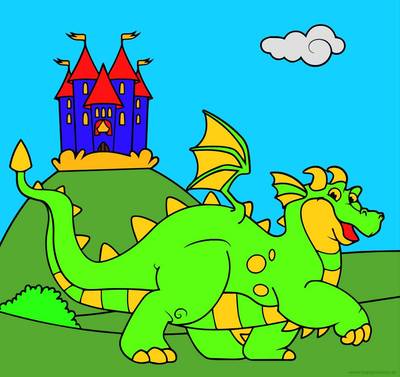 Colored version: Dragon with castle