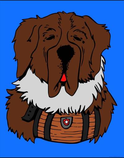 Ausgemalte Version: Bernhardiner mit Fass