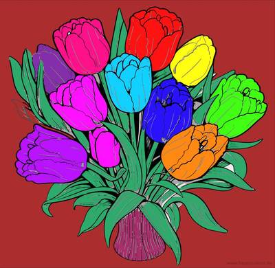 Ausgemalte Version: Tulpen in der Vase