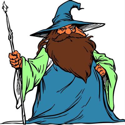 Ausgemalte Version: Zauberer mit Stab