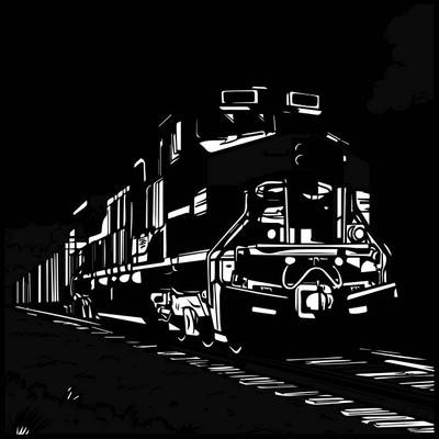 Ausgemalte Version: Zug mit Wolken und Bäumen