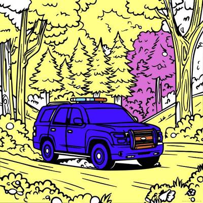 Fargelagt versjon: Politibil i skogen