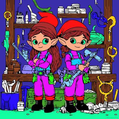 Ausgemalte Version: Elfen in einer Geschenke-Werkstatt