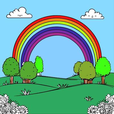 Colored version: A cheerful rainbow scene.