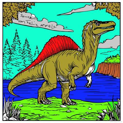 Ausgemalte Version: Spinosaurus am Fluss