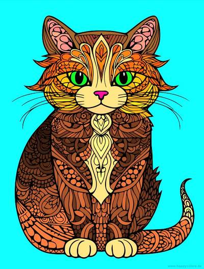 Ausgemalte Version: Katze Mandala