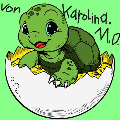 Wersja pokolorowana: Mała żółwica wykluwa się