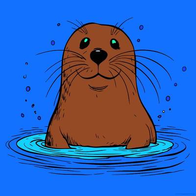 Colored version: Happy seal in water