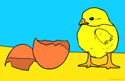 Versione colorata: Pulcino con guscio d’uovo