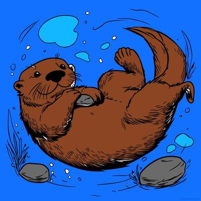 Colored version: Cute otter swimming