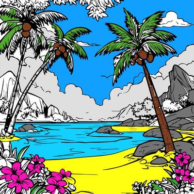 Ausgemalte Version: Tropischer Strand