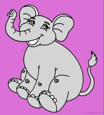 Ingekleurde versie: Lachende olifant